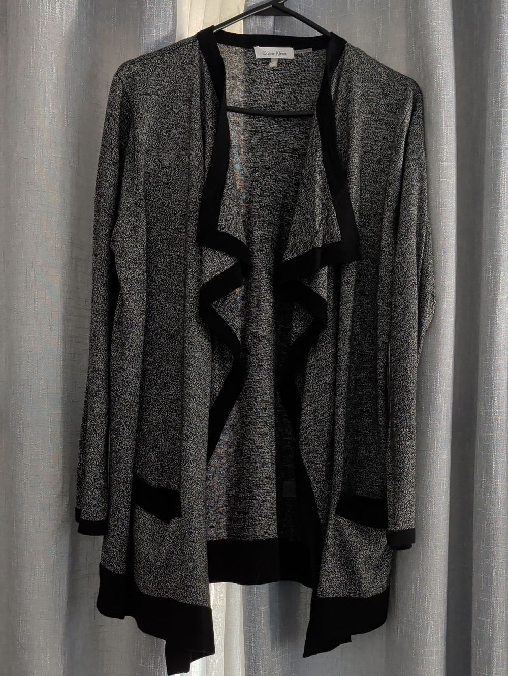 Calvin Klein Women's L Black & Gray Marled Open-Front Cardigan